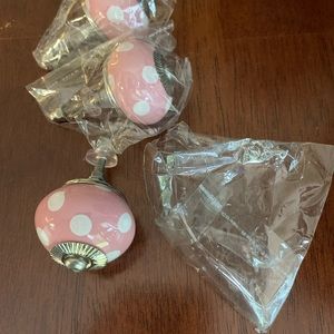3 New pink & white polka dot knobs